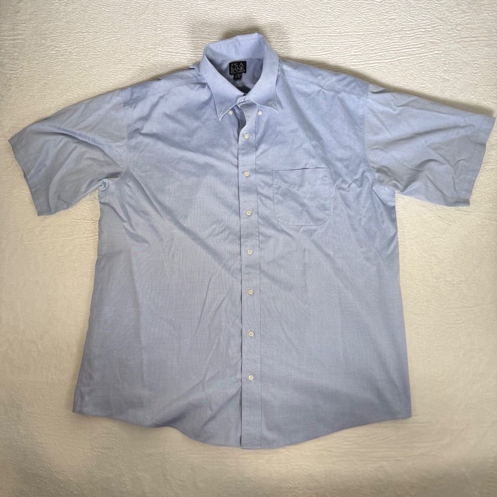 Jos. A.‎ Bank Mens Traveler Collection Blue Cotton Short Sleeve Shirt 17.5 XL